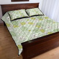 Hawaii Anthurium Tiare Pikake Lei Quilt Bed Set Sage Green Lauhala Art Pattern