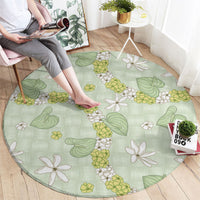 Hawaii Anthurium Tiare Pikake Lei Round Carpet Sage Green Lauhala Art Pattern