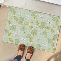 Hawaii Anthurium Tiare Pikake Lei Rubber Doormat Sage Green Lauhala Art Pattern