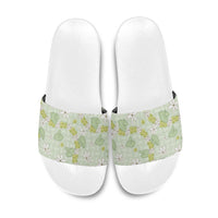 Hawaii Anthurium Tiare Pikake Lei Slide Sandals Sage Green Lauhala Art Pattern