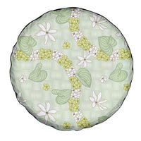 Hawaii Anthurium Tiare Pikake Lei Spare Tire Cover Sage Green Lauhala Art Pattern