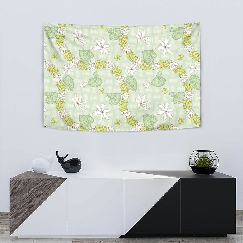 Hawaii Anthurium Tiare Pikake Lei Tapestry Sage Green Lauhala Art Pattern