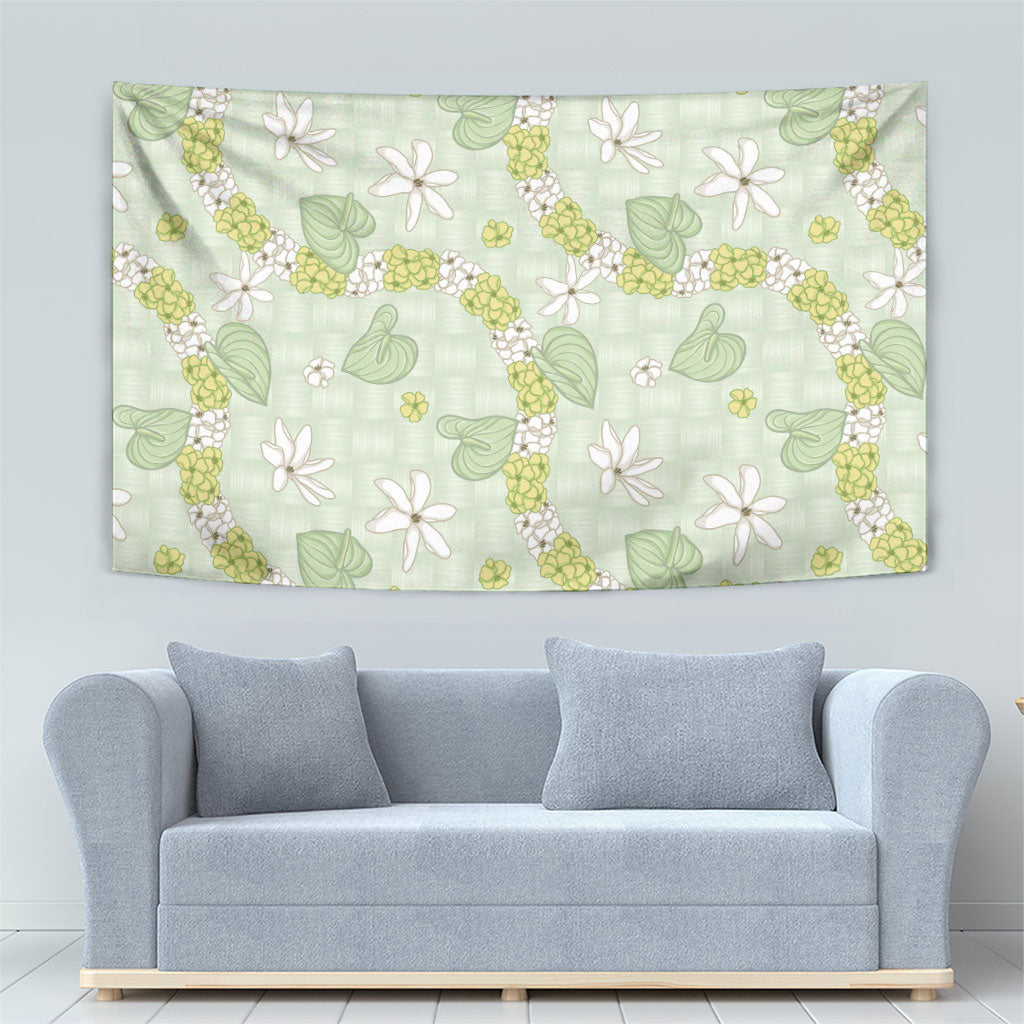 Hawaii Anthurium Tiare Pikake Lei Tapestry Sage Green Lauhala Art Pattern
