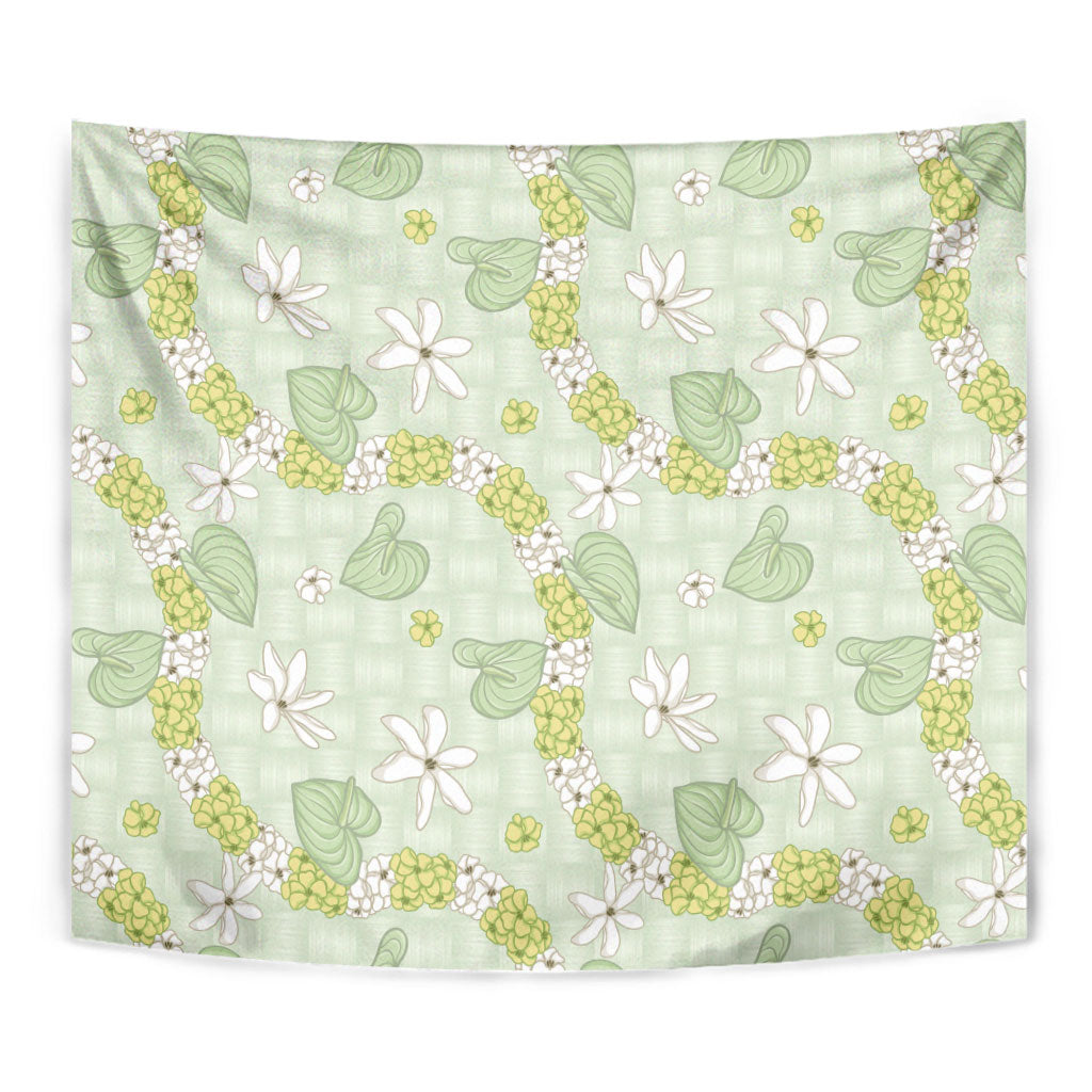 Hawaii Anthurium Tiare Pikake Lei Tapestry Sage Green Lauhala Art Pattern