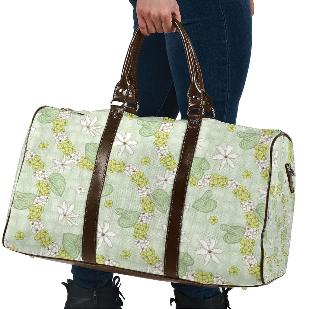 Hawaii Anthurium Tiare Pikake Lei Travel Bag Sage Green Lauhala Art Pattern