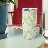 Hawaii Anthurium Tiare Pikake Lei Tumbler Cup Sage Green Lauhala Art Pattern