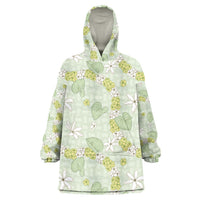 Hawaii Anthurium Tiare Pikake Lei Wearable Blanket Hoodie Sage Green Lauhala Art Pattern