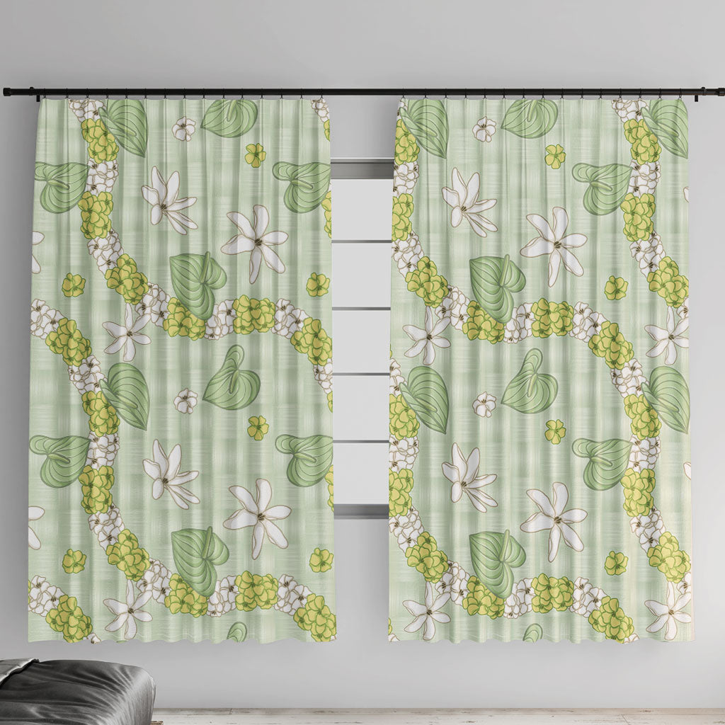 Hawaii Anthurium Tiare Pikake Lei Window Curtain Sage Green Lauhala Art Pattern