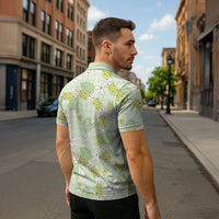 Hawaii Anthurium Tiare Pikake Lei Zipper Polo Shirt Sage Green Lauhala Art Pattern