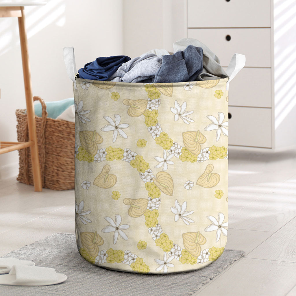 Hawaii Anthurium Tiare Pikake Lei Laundry Basket Melemele Lauhala Art Pattern