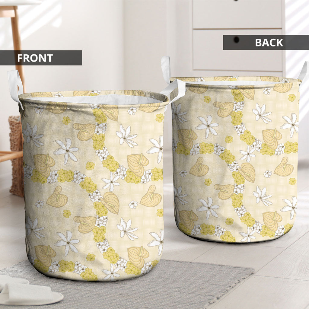 Hawaii Anthurium Tiare Pikake Lei Laundry Basket Melemele Lauhala Art Pattern