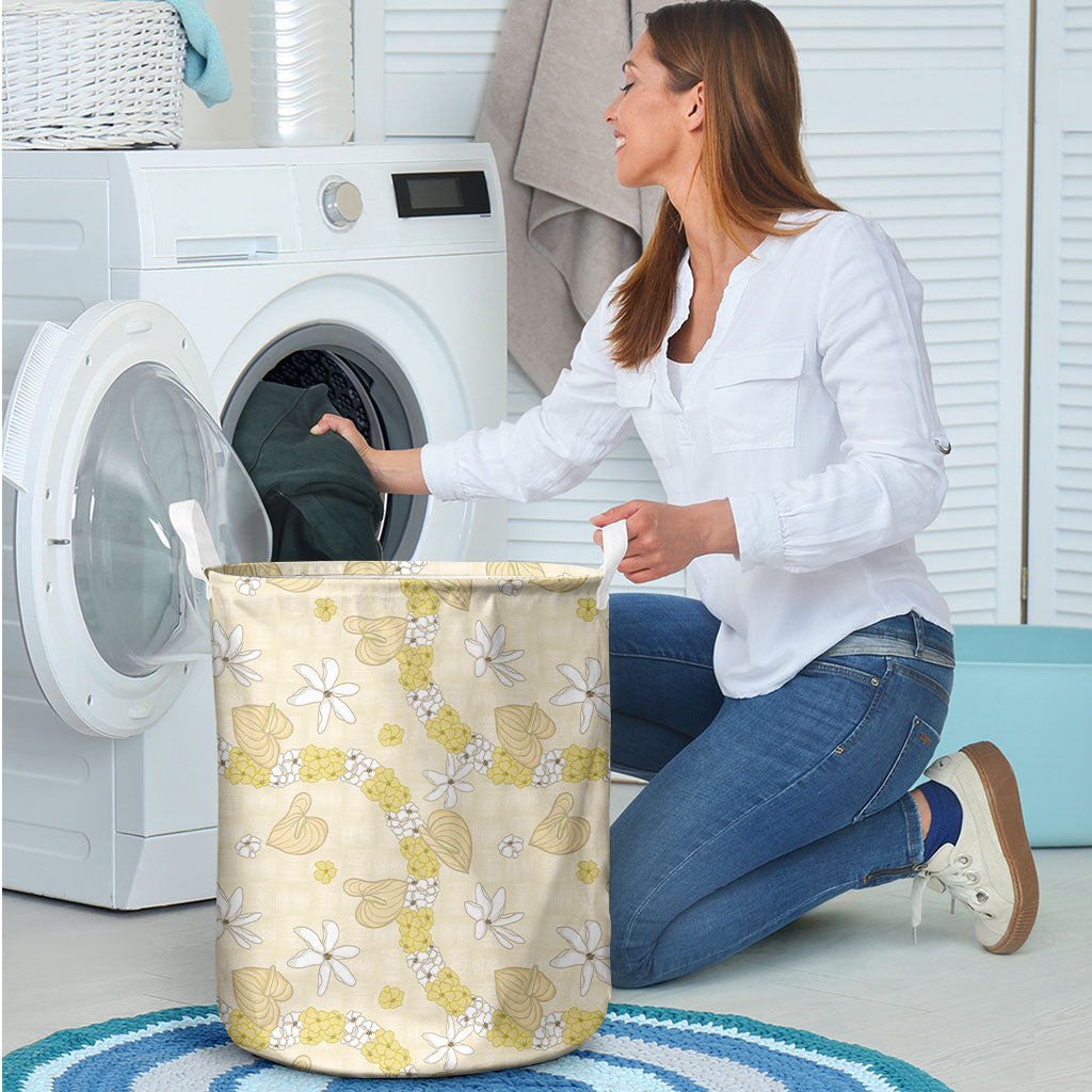 Hawaii Anthurium Tiare Pikake Lei Laundry Basket Melemele Lauhala Art Pattern