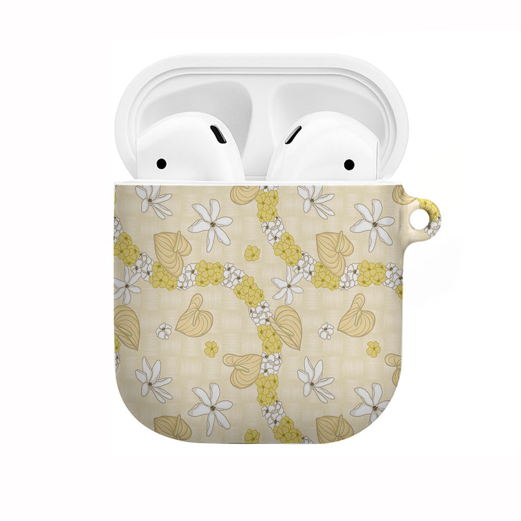 Hawaii Anthurium Tiare Pikake Lei AirPods Case Melemele Lauhala Art Pattern