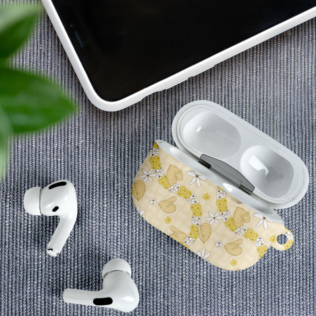 Hawaii Anthurium Tiare Pikake Lei AirPods Case Melemele Lauhala Art Pattern