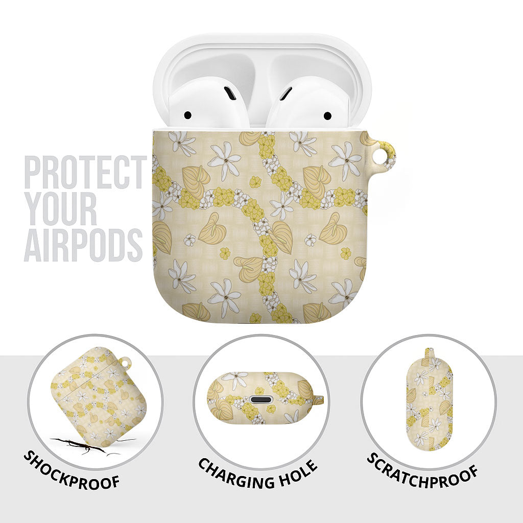 Hawaii Anthurium Tiare Pikake Lei AirPods Case Melemele Lauhala Art Pattern