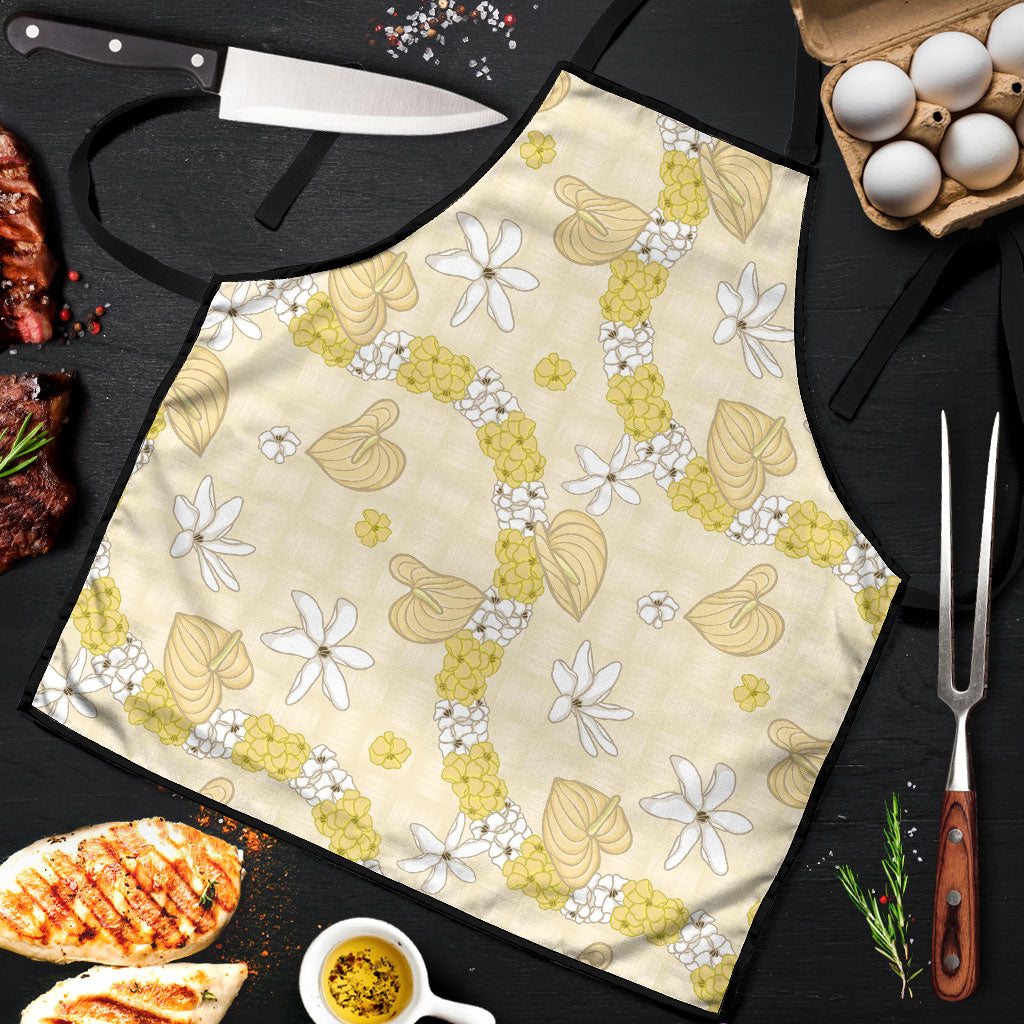 Hawaii Anthurium Tiare Pikake Lei Apron Melemele Lauhala Art Pattern