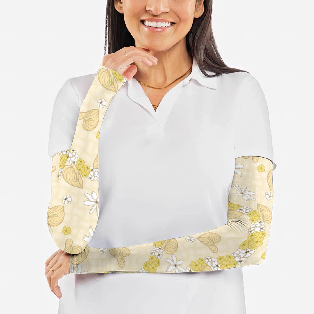 Hawaii Anthurium Tiare Pikake Lei Arm Sleeves Melemele Lauhala Art Pattern