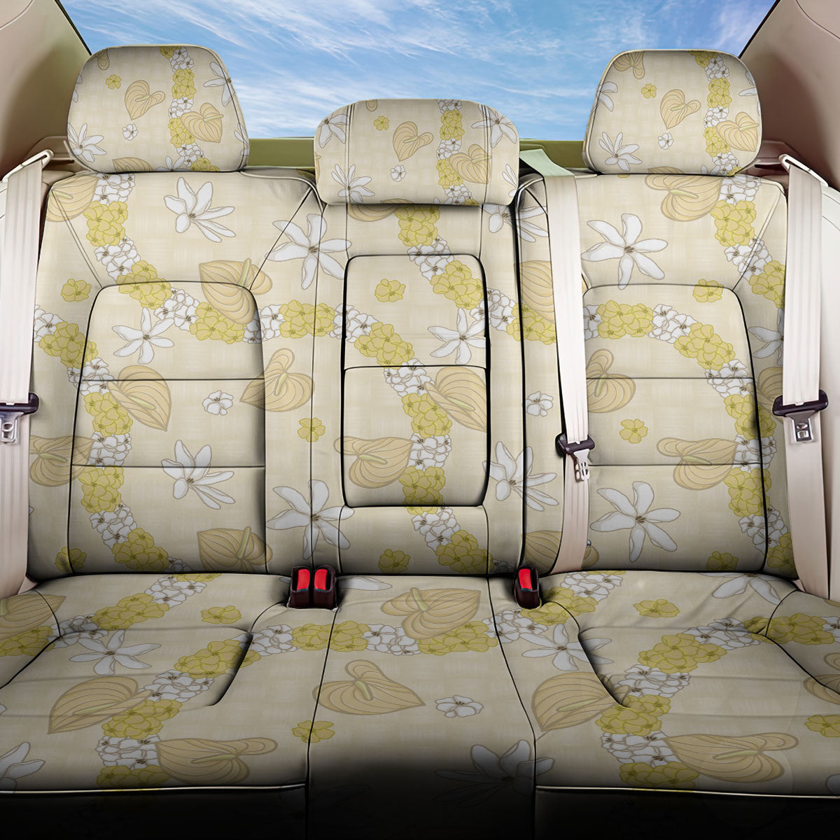 Hawaii Anthurium Tiare Pikake Lei Back Car Seat Cover Melemele Lauhala Art Pattern