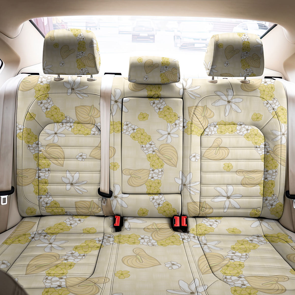 Hawaii Anthurium Tiare Pikake Lei Back Car Seat Cover Melemele Lauhala Art Pattern