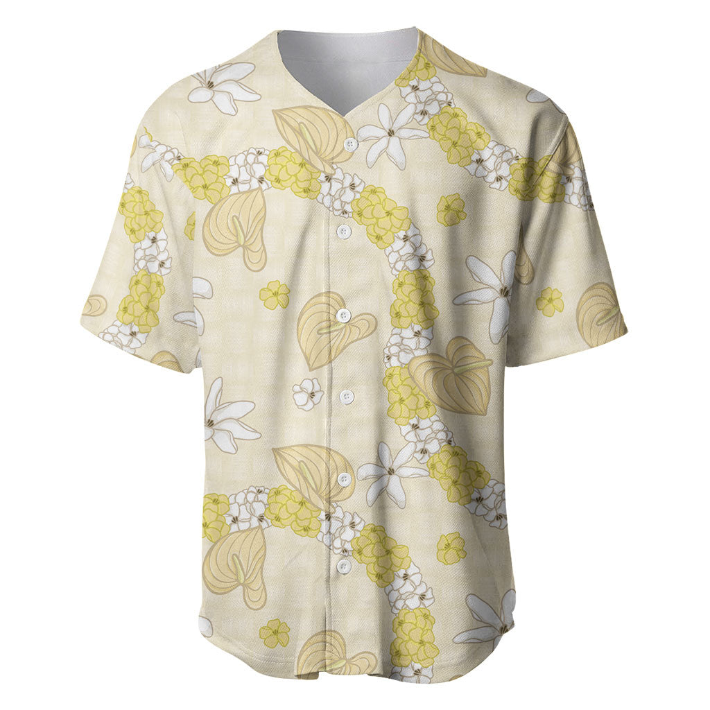 Hawaii Anthurium Tiare Pikake Lei Baseball Jersey Melemele Lauhala Art Pattern