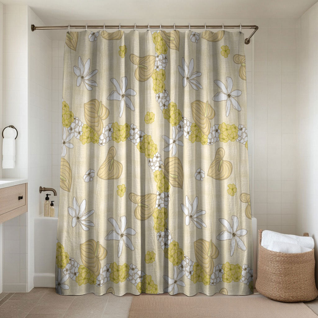 Hawaii Anthurium Tiare Pikake Lei Bathroom Set Melemele Lauhala Art Pattern