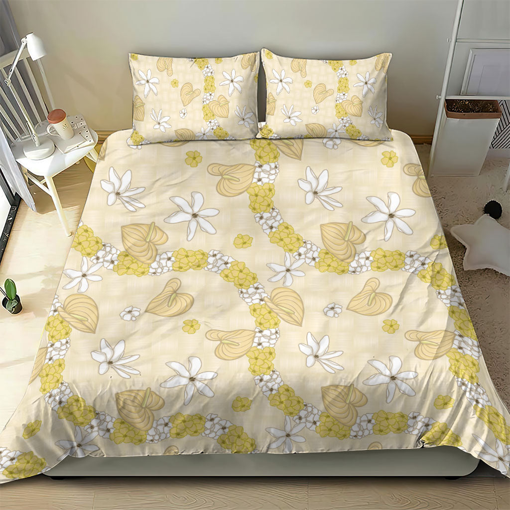 Hawaii Anthurium Tiare Pikake Lei Bedding Set Melemele Lauhala Art Pattern
