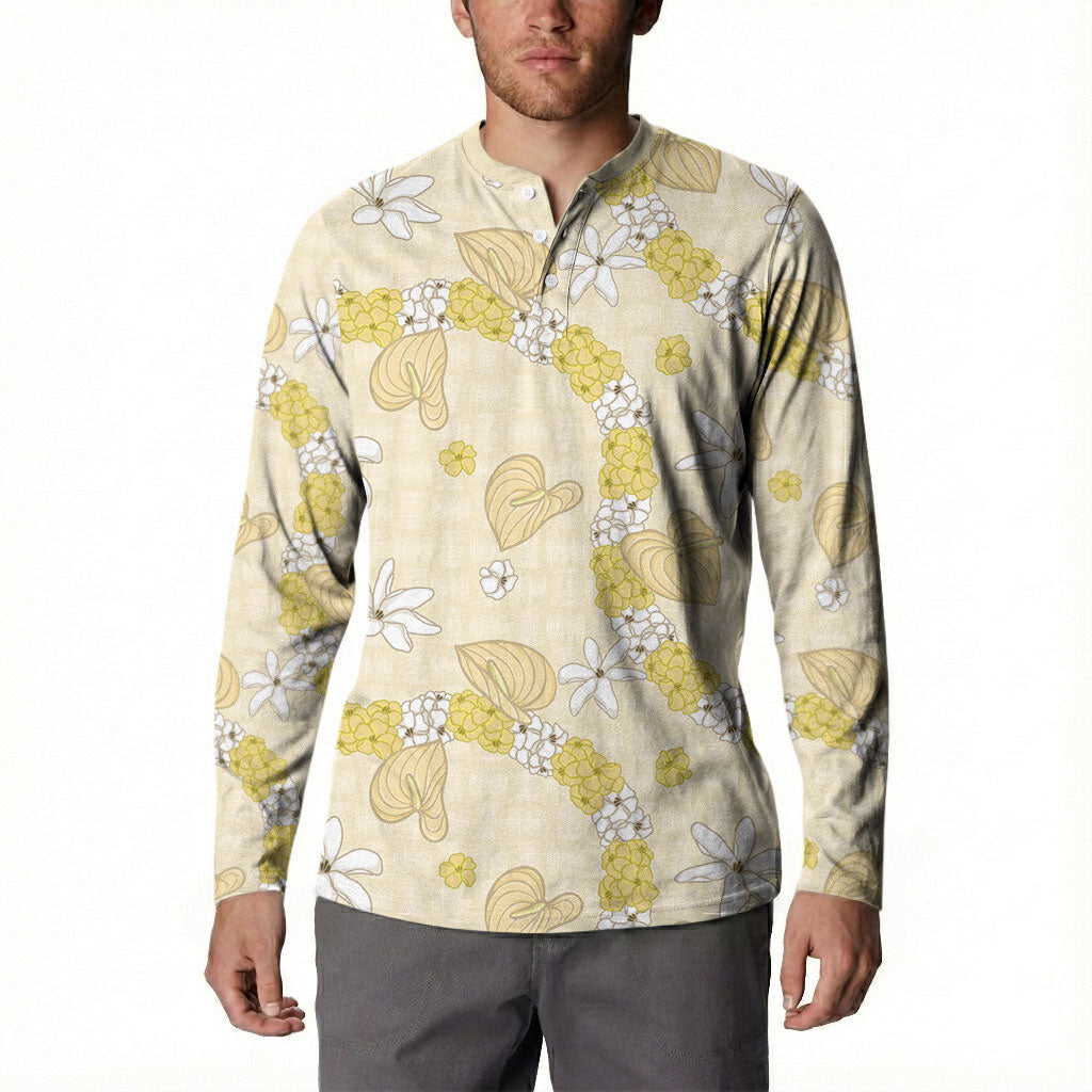 Hawaii Anthurium Tiare Pikake Lei Button Sweatshirt Melemele Lauhala Art Pattern