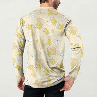 Hawaii Anthurium Tiare Pikake Lei Button Sweatshirt Melemele Lauhala Art Pattern