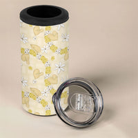 Hawaii Anthurium Tiare Pikake Lei 4 in 1 Can Cooler Tumbler Melemele Lauhala Art Pattern