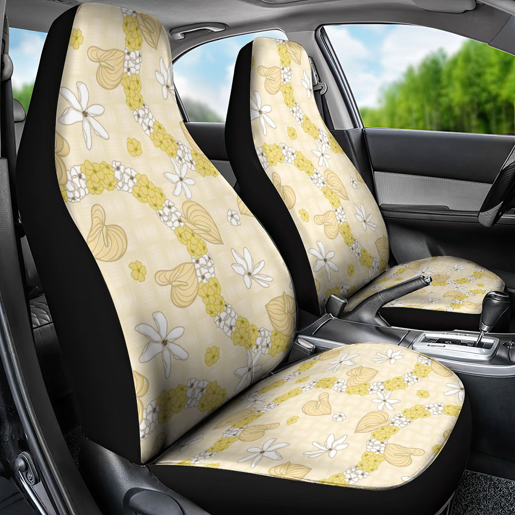 Hawaii Anthurium Tiare Pikake Lei Car Seat Cover Melemele Lauhala Art Pattern