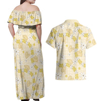 Hawaii Anthurium Tiare Pikake Lei Couples Matching Off Shoulder Maxi Dress and Hawaiian Shirt Melemele Lauhala Art Pattern LT01 - Polynesian Pride