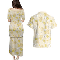 Hawaii Anthurium Tiare Pikake Lei Couples Matching Puletasi and Hawaiian Shirt Melemele Lauhala Art Pattern
