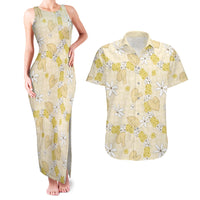 Hawaii Anthurium Tiare Pikake Lei Couples Matching Tank Maxi Dress and Hawaiian Shirt Melemele Lauhala Art Pattern