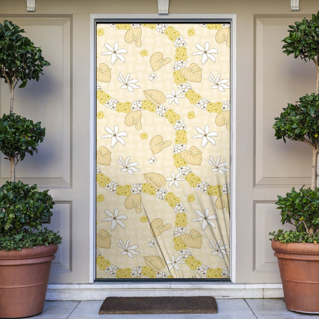 Hawaii Anthurium Tiare Pikake Lei Door Cover Melemele Lauhala Art Pattern