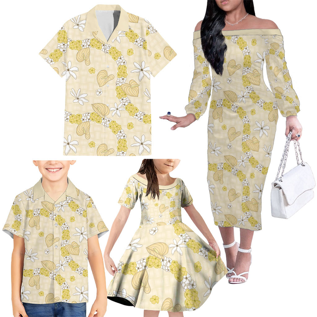 Hawaii Anthurium Tiare Pikake Lei Family Matching Off The Shoulder Long Sleeve Dress and Hawaiian Shirt Melemele Lauhala Art Pattern LT01 - Polynesian Pride