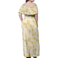 Hawaii Anthurium Tiare Pikake Lei Family Matching Off Shoulder Maxi Dress and Hawaiian Shirt Melemele Lauhala Art Pattern LT01 - Polynesian Pride