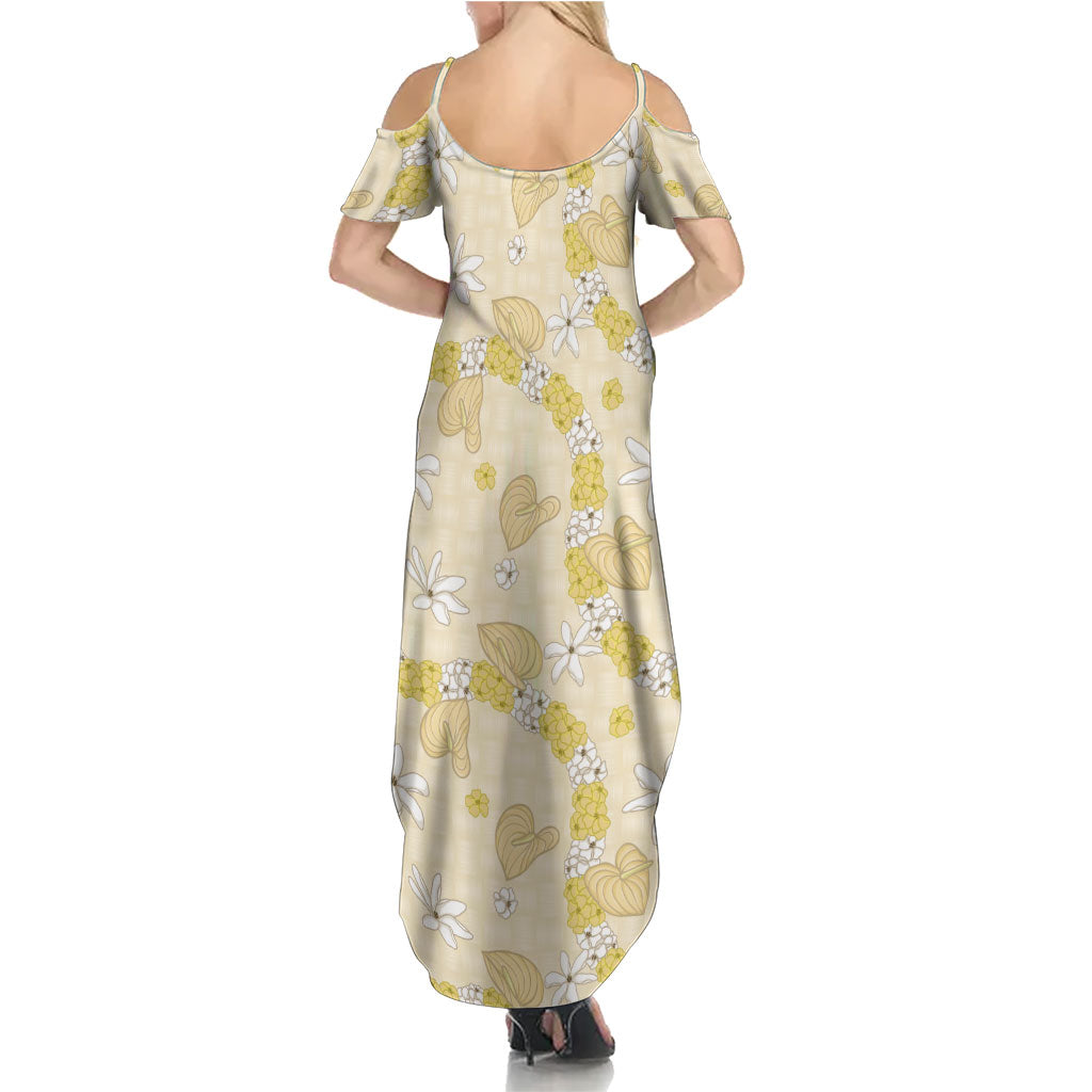 Hawaii Anthurium Tiare Pikake Lei Family Matching Summer Maxi Dress and Hawaiian Shirt Melemele Lauhala Art Pattern LT01 - Polynesian Pride