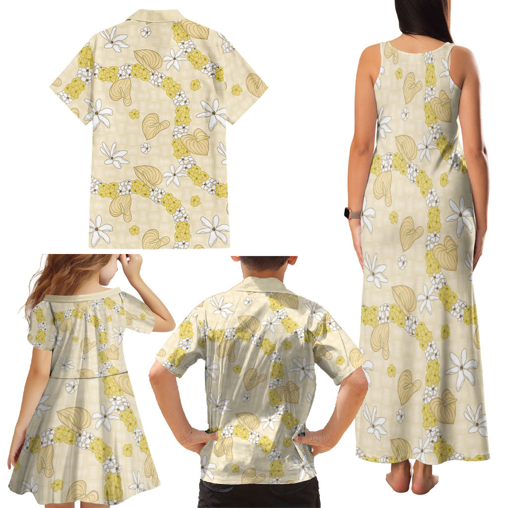 Hawaii Anthurium Tiare Pikake Lei Family Matching Tank Maxi Dress and Hawaiian Shirt Melemele Lauhala Art Pattern LT01 - Polynesian Pride