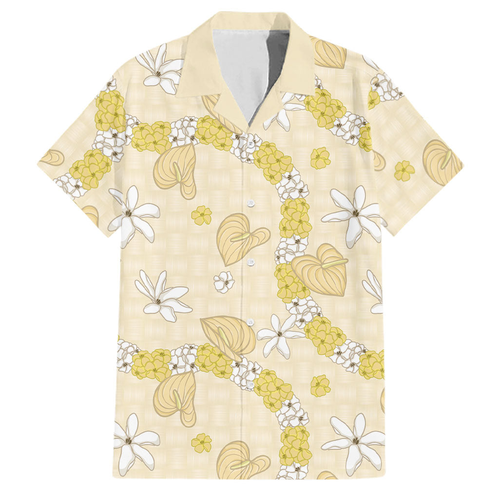 Hawaii Anthurium Tiare Pikake Lei Family Matching Tank Maxi Dress and Hawaiian Shirt Melemele Lauhala Art Pattern LT01 Dad's Shirt - Short Sleeve Yellow - Polynesian Pride