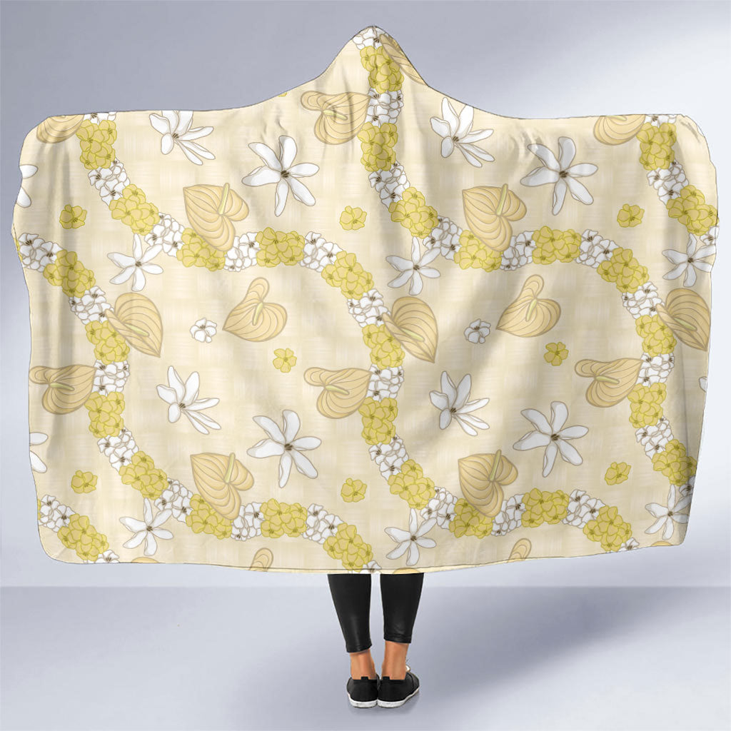 Hawaii Anthurium Tiare Pikake Lei Hooded Blanket Melemele Lauhala Art Pattern