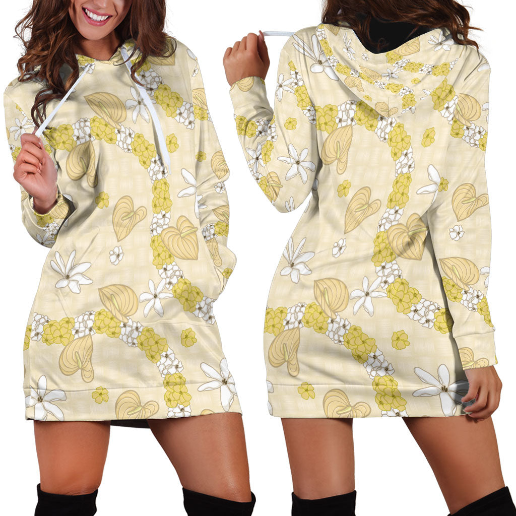 Hawaii Anthurium Tiare Pikake Lei Hoodie Dress Melemele Lauhala Art Pattern