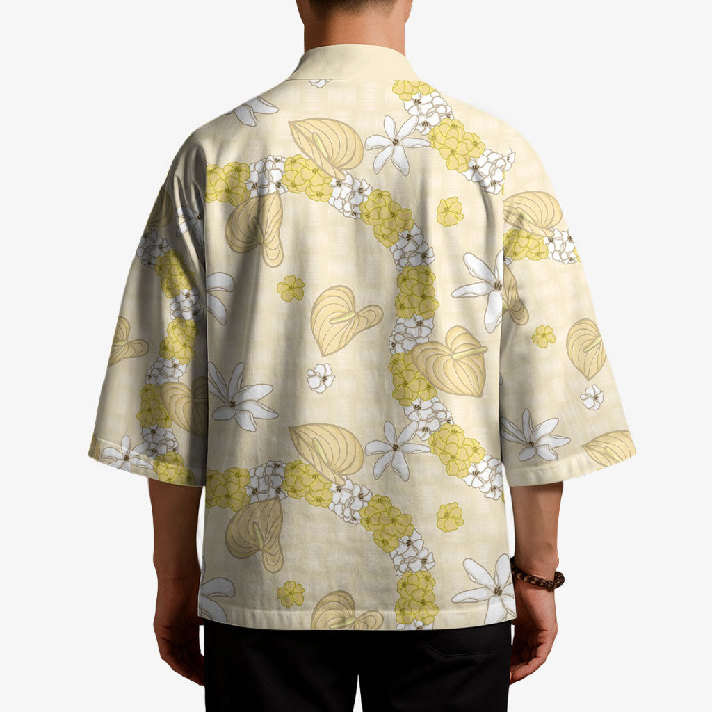 Hawaii Anthurium Tiare Pikake Lei Kimono Melemele Lauhala Art Pattern