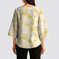 Hawaii Anthurium Tiare Pikake Lei Kimono Sleeve Blouse Melemele Lauhala Art Pattern