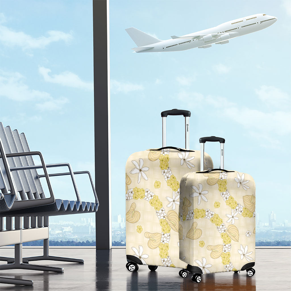 Hawaii Anthurium Tiare Pikake Lei Luggage Cover Melemele Lauhala Art Pattern