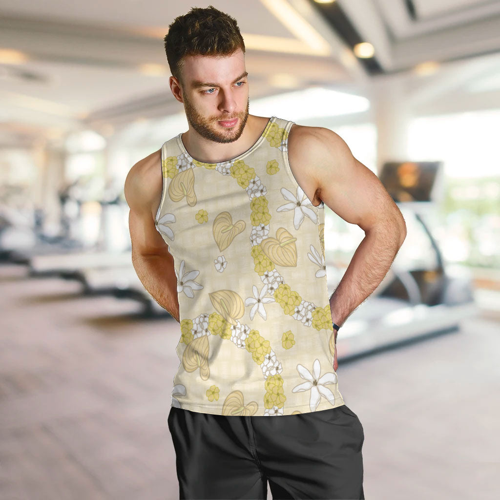 Hawaii Anthurium Tiare Pikake Lei Men Tank Top Melemele Lauhala Art Pattern