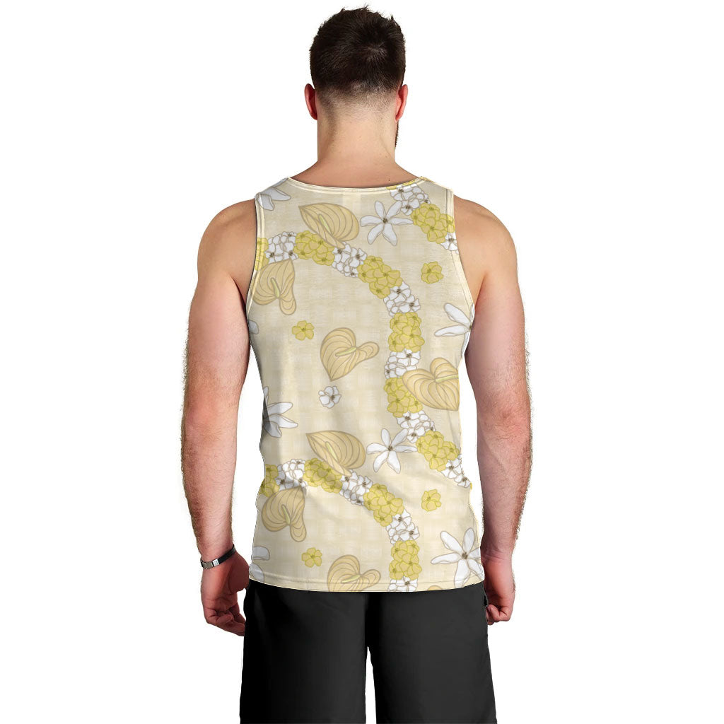 Hawaii Anthurium Tiare Pikake Lei Men Tank Top Melemele Lauhala Art Pattern