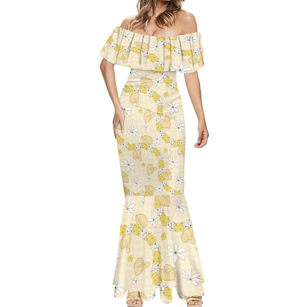 Hawaii Anthurium Tiare Pikake Lei Mermaid Dress Melemele Lauhala Art Pattern