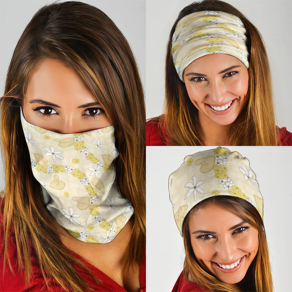 Hawaii Anthurium Tiare Pikake Lei Neck Gaiter Melemele Lauhala Art Pattern