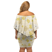 Hawaii Anthurium Tiare Pikake Lei Off Shoulder Short Dress Melemele Lauhala Art Pattern