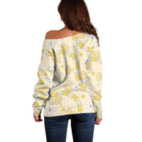 Hawaii Anthurium Tiare Pikake Lei Off Shoulder Sweater Melemele Lauhala Art Pattern